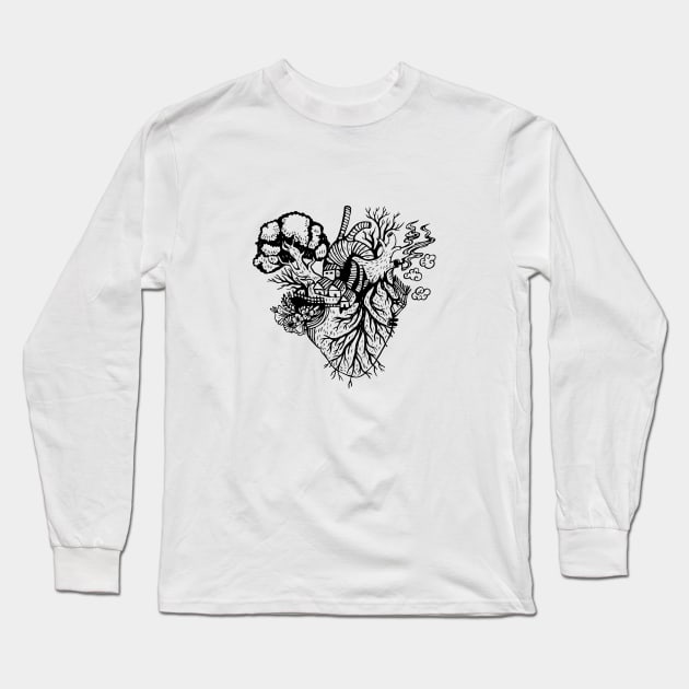 Anatomical Black and white Fantasy Hearh beating Illustration Long Sleeve T-Shirt by BlindVibes